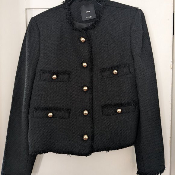 MANGO Pocket Tweed Jacket black - size L - Picture 5 of 9